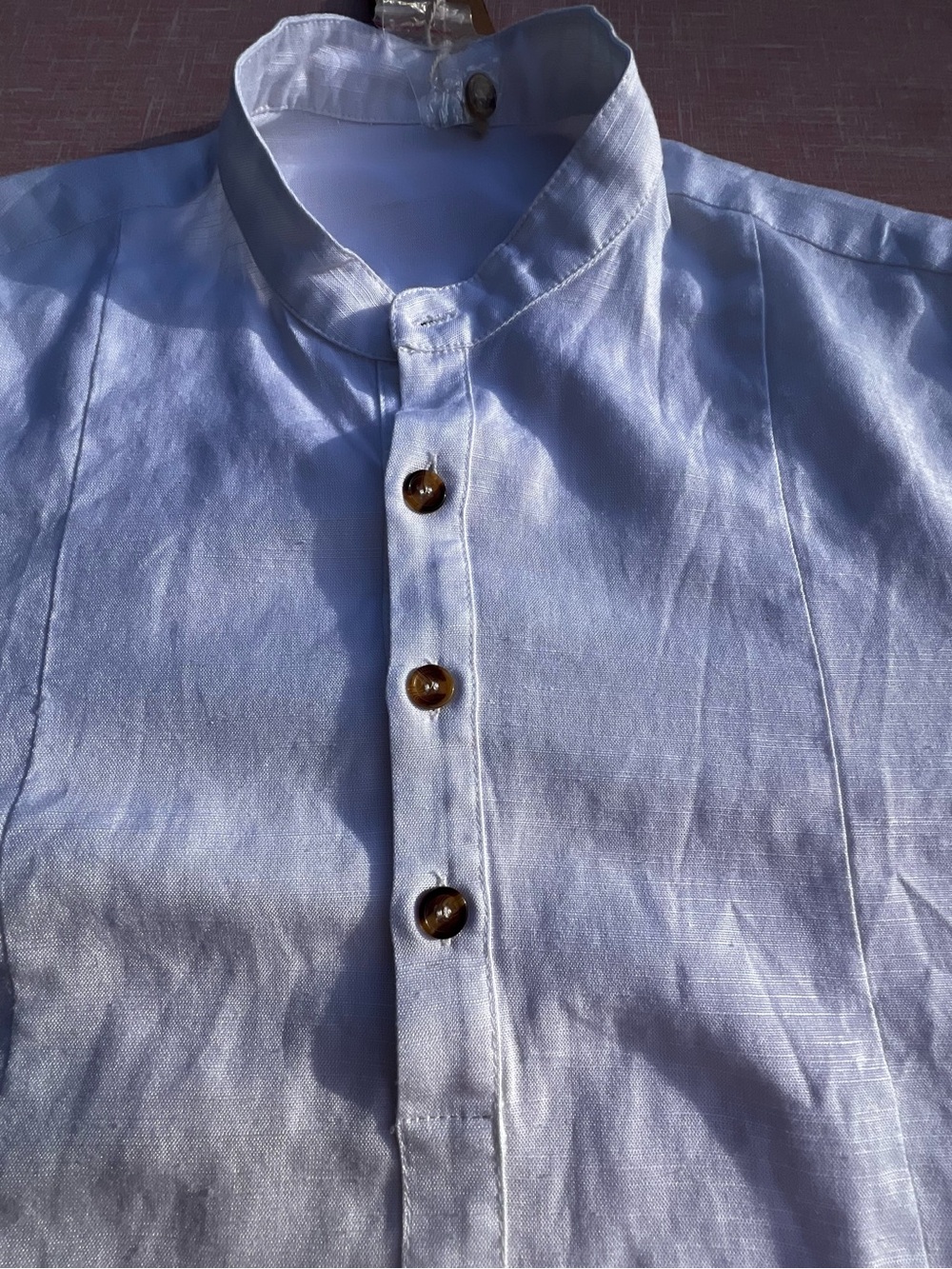 Light Blue Women's Mandarin Collar Button-Down Shirt